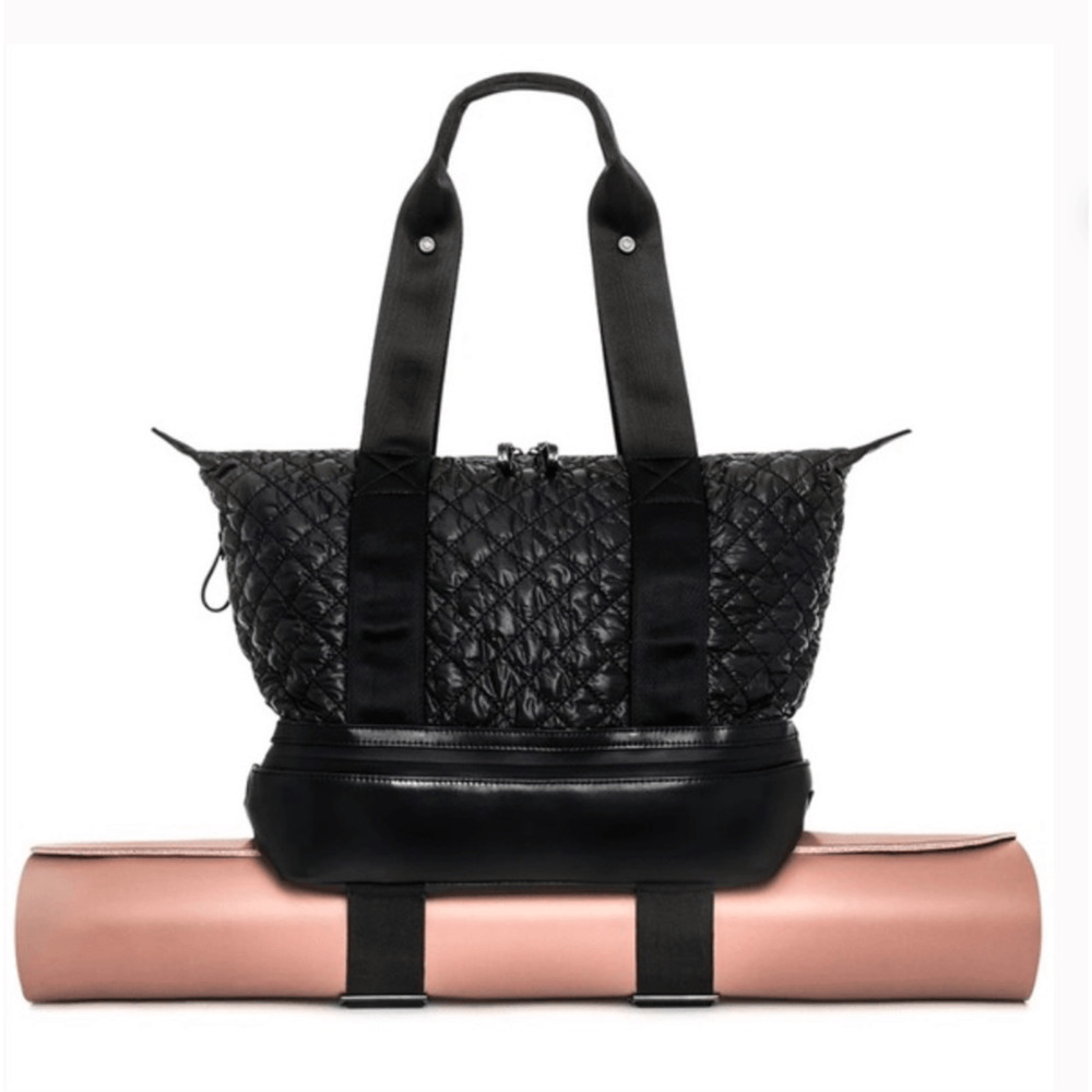 Black Quilted Crossbody Tote Bag by